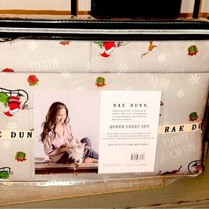 NWT Rae Dunn Christmas Holiday Seasonal Queen Sheet Set ~ SANTA/BELIEVE/Gray